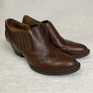 Born Boots Women's US 7 Brown Leather Booties Tour Ankle Western Studded EU 38